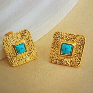 Gold and Turquoise Square Earrings